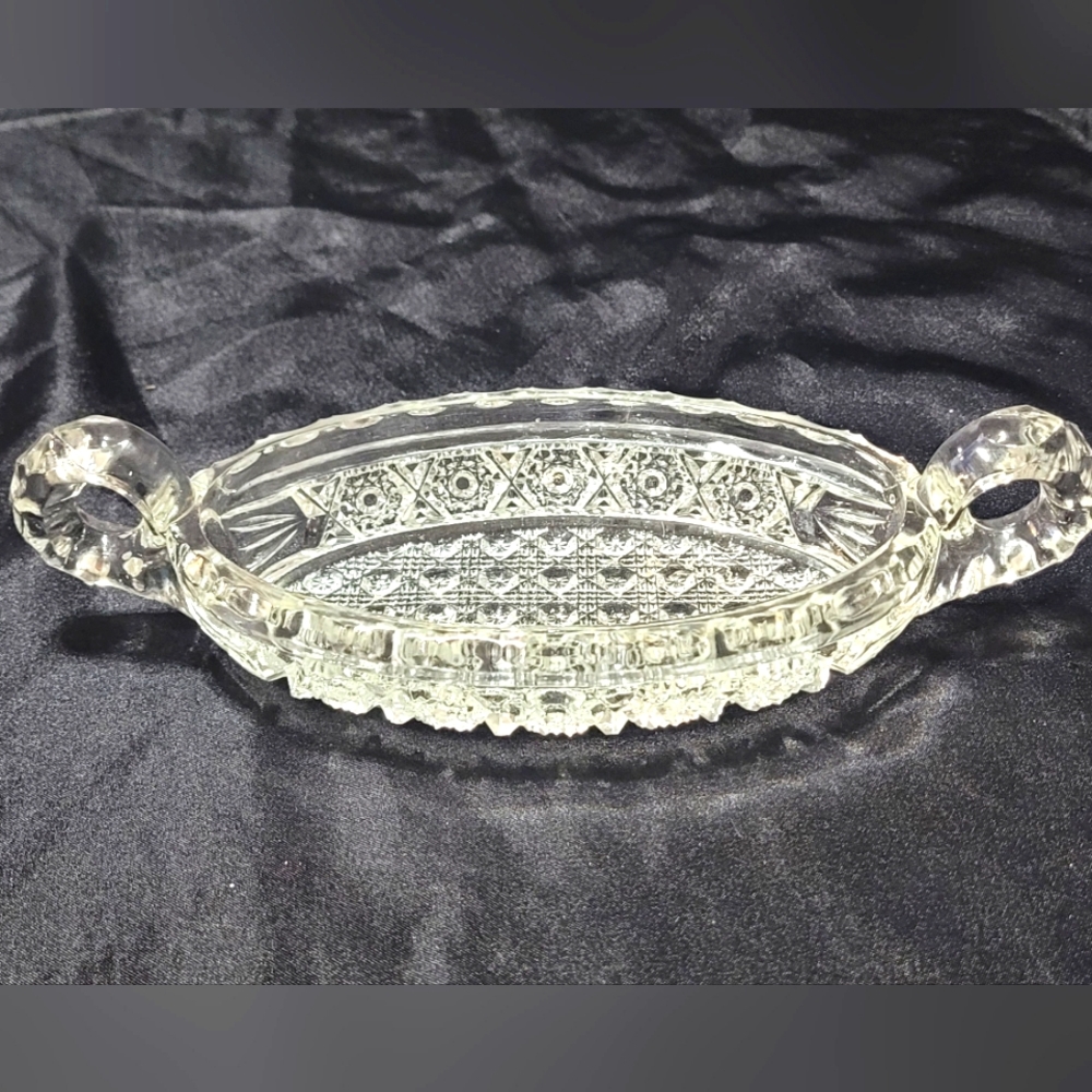 Vintage Imperial Glass Company Relish Dish~Nucut Star & Button Pattern~Candy